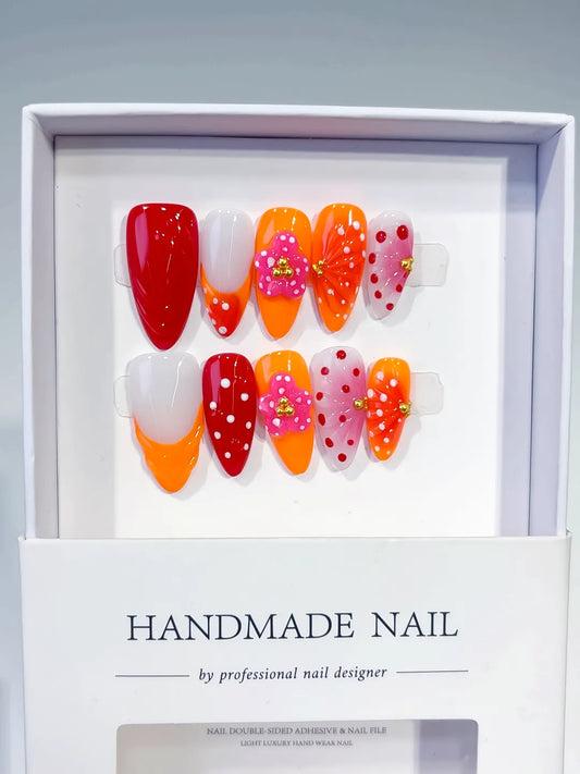 Medium Red Orange Almond Abstract Flower Dot Pattern