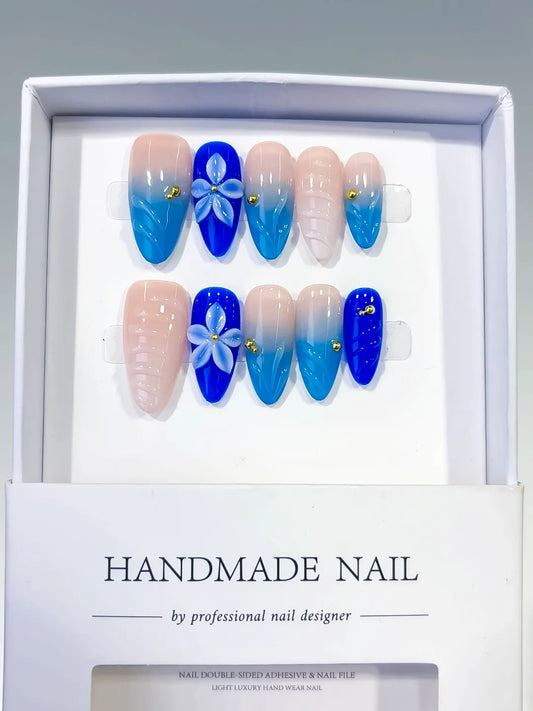 Medium Nude Blue Almond Ombre Flower Shell