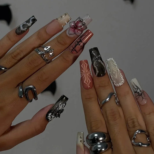Dark Angel Floral Gothic Press On Nails