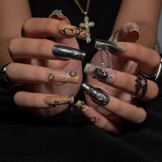 Ironfang Gothic Chrome Cross Silver Press On Nails