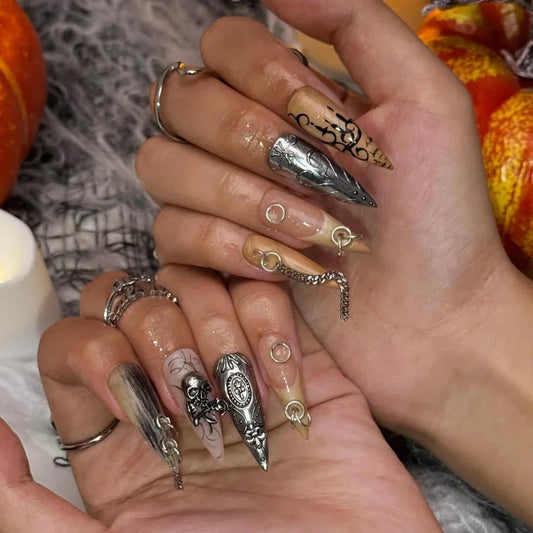 Ironfang Gothic Chrome Cross Silver Press On Nails