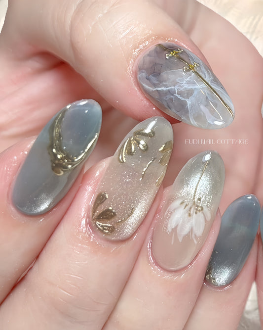 Moonflower Press-on Nails – Exclusively handcrafted by artist Fudinails
