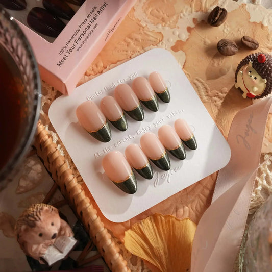 Silk Green Reusable Press On Nails