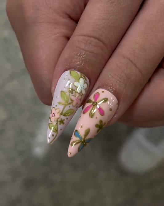 Oriental Floral Press On Nails Floral Dragonfly Nail Art Vintage Painted Flower Fake Nails Inspired by Asian Jewelry OB739YK
