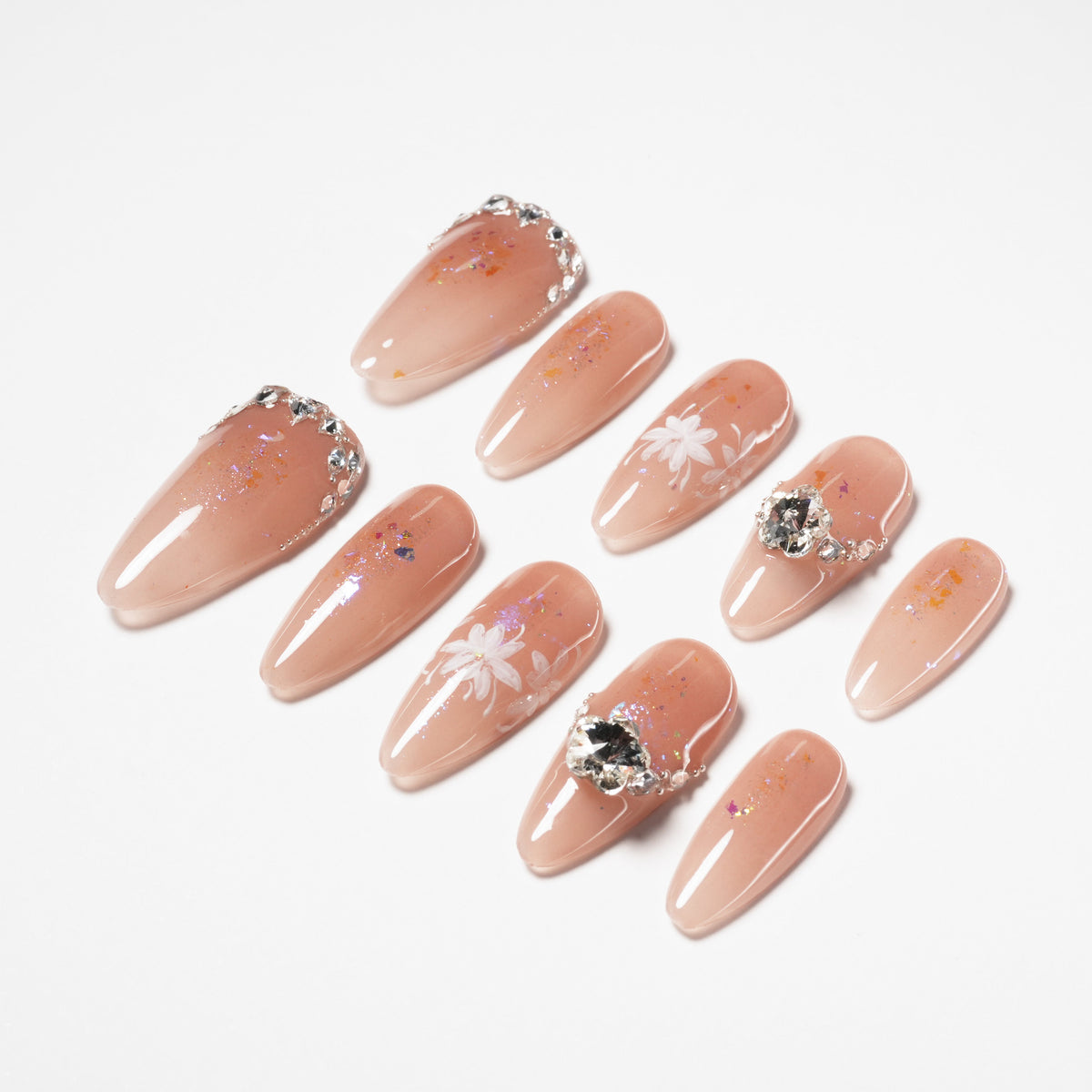 Amber Bloom Floral Handmade Press On Nails