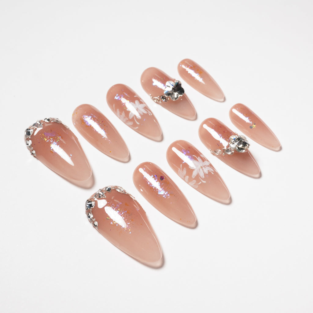 Amber Bloom Floral Handmade Press On Nails