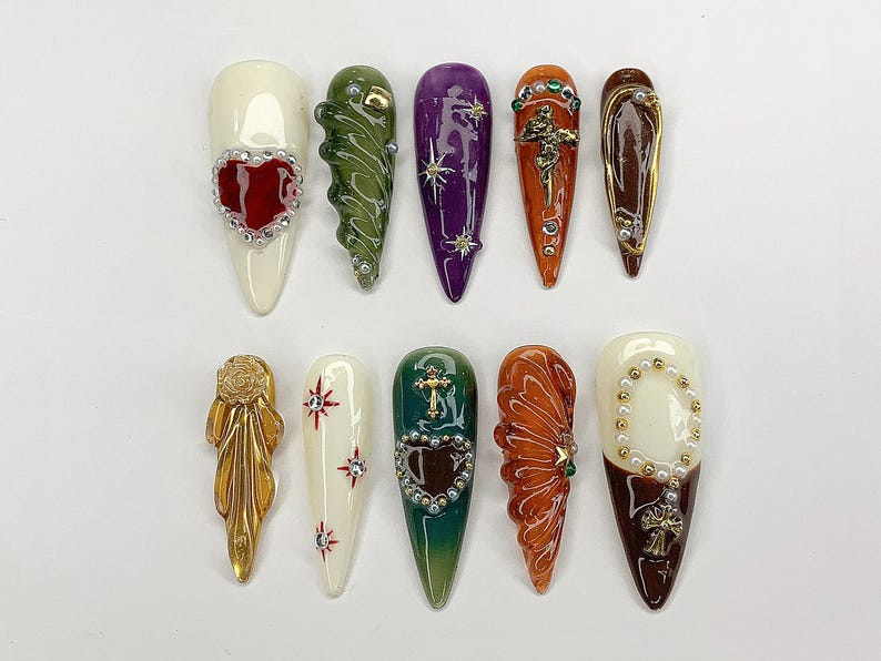 FreeStyle Colorful Nail Art 3D Chrome Press Ons Metallic Chrome Goth/Gothic Nail Art Luxury Summer Vibe Nails OC375YH
