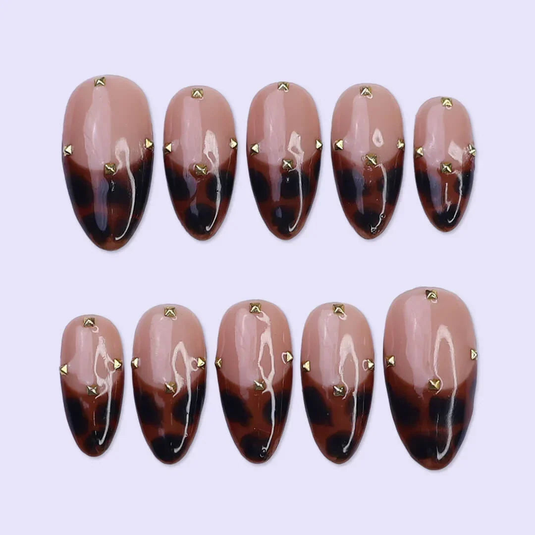 Golden Safari Brown French Tip Press On Nails