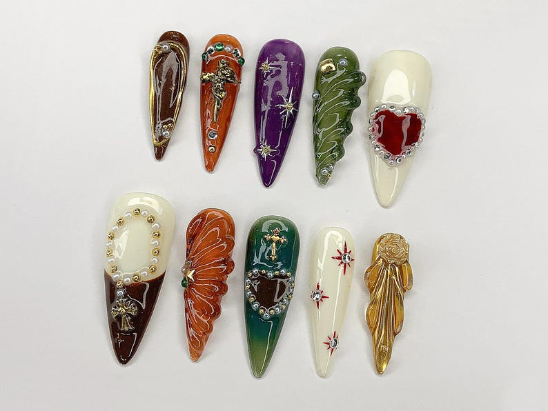 FreeStyle Colorful Nail Art 3D Chrome Press Ons Metallic Chrome Goth/Gothic Nail Art Luxury Summer Vibe Nails OC375YH