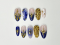 Luxurious Gold and Blue Press On Nails Handcrafted Press On Nails with Elegant Shell and Star Designs Perfect Choice for you OC309SL