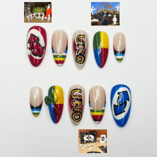 Chameleon Press On Nails, Retro Color Block Graphic Nails, Handmade Y2K Statement Nail
