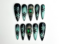 Emerald Snowflake Christmas Press On Nails Black Green Winter Nails Luxe Holiday Nail Art Stiletto Press Ons Winter Set