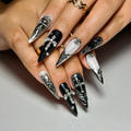 Black Gothic Press On Nails Dark Alternative Nail Art 3D Cross Nail Art with Pearls Punk Fake Nails Punk Rock Press Ons