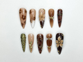 Autumn Brown Gold Press On Nails 3D Floral Nail Art Fall Inspired Nail Set Handmade Neutral Nails Elegant Long Press Ons