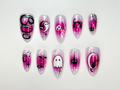Cute Halloween Glow Press On Nails Pink Spooky Ghost Nail Art Glow in Dark Cat & Bat Nails Adorable Halloween Press Ons