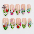 Green Glitter Press On Nails, Handcrafted Freestyle Forest-Inspired Secret Garden Nails