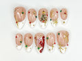 White French Christmas Press On Nails Red Green Gold Holiday Press Ons Christmas Tree & Candy Cane Nails Elegant Winter Nail
