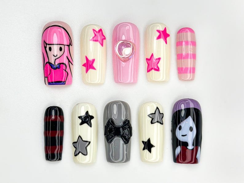 Adventure Time Press On Nails Princess Bubblegum And Marceline Nails Cute & Edgy Handmade Nails Cartoon Inspired Press Ons OB872HC