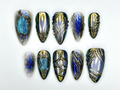 Midnight Armor Press On Nails Metallic Dragon Scale Nail Art 3D Fantasy Sculpture Nails Gothic Iridescent Tips