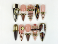 Brown Gold Luxe Press On Nails, Sculptural Ring Nail Art, Luxury Jewelry Inspired Nails