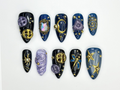 Cosmic Galaxy Press On Nails Celestial Moon Star Nail Art Dark Blue & Gold Mystical Nails Opal Constellation Nail Design OC860H