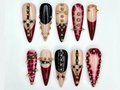 Handmade Gothic Press On Nails Spiked, Studded Red & Black Nails Punk Rock Statement Nail Art
