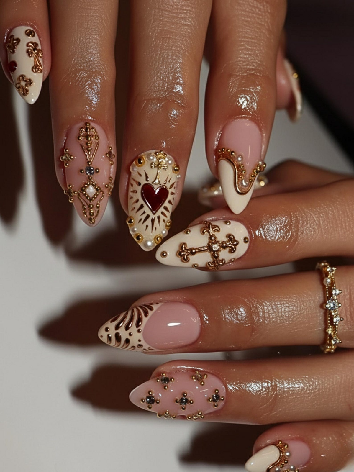 Nail Tabs for Press On Nails – Golden Heart Baroque Press On Nails Valentine Nails Ivory Blush French Tips