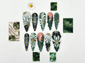 Green Black Press On Nails with 3D Floral and Gold Detail, Elegant Botanical Nails in