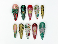 Luxe Ornament Christmas Press On Nails 3D Holiday Nail Art Red & Green Chrome Nails Rhinestone Design Festive Press Ons
