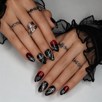 Arachne Black Red Handmade Press On Nails