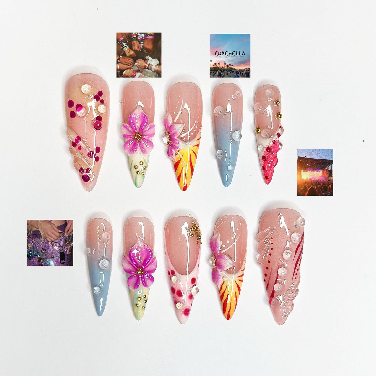 2026 Festival Trend: Hibiscus Tropical Nails, Sunset Glow Pink &Orange Ombre Nails, Flower