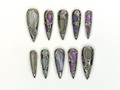 Futuristic Metallic Press On Nails Silver Frame Nail Art Gemstone Inspired Handmade Nails Gray & Purple Luxury Nail Set