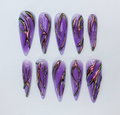 Purple Chrome Flame Press-On Nails Long Stiletto Shape Halloween Party NailsCustom Hand-Painted Nails Gothic Nail ArtNails