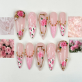 Pink Rose Press On Nails for Bridal Handmade Rose Flower Nails with Pearls Elegant Wedding