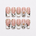 Luxury Leopard Press On Nails, Pearl Flower Nude Nail Set, Elegant French Tip Nails, Quiet