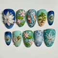Lotus Koi Serenity Press On Nails Zen Pond Nail Art Koi Fish & Lotus Flower Nails Nature Inspired Press Ons