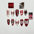 Kpop Inspired Cupid Voyage Nails, 7 Spirit Arirang Love Muse Press Ons, Red White Silver
