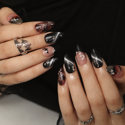 Batwing Black Handmade Reusable Press On Nails