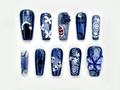 Midnight Gothic Butterfly Press On Nails Dark Blue Fantasy Nail Art 3D Butterfly, Skulls & Floral Accents