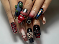 Dark Carnival Horror Press On Nails 3D Creepy Clown Nail Art Gothic Horror Eyes & Chains Edgy Halloween Statement Set