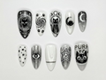 Cosmic Black Cat Press On Nails Gothic Cat Nail Art Moon Star Astrology Nails Witchy Black White Press Ons Mystic Nail Set