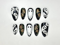 Midnight Ghost Garden Press On Nails, 3D White Ghost Nail Art, Black & Gold Floral