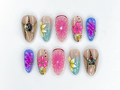 Tropical Bloom Press On Nails 3D Flower Summer Nails Colorful Citrus Slice Nails Hand
