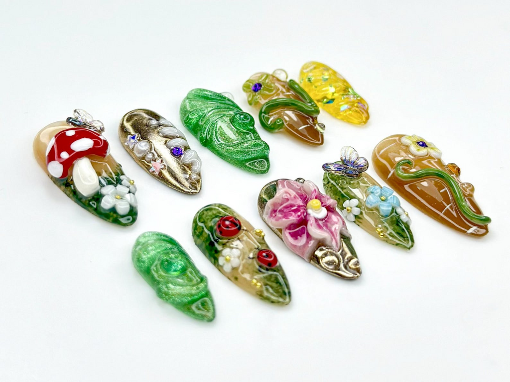Enchanted Forest presson nails 3D Mushroom Fairy Nail Art Nature Inspired Press Ons3D