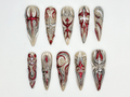 Red Silver Gothic Press On Nails 3D Gothic Warrior Nail Art Handmade Red Silver Metallic Nails Dark Fantasy Armor Tips OB803HK