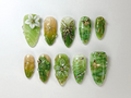 Hand-Painted Forest Green Press On Nails Botanical Nail Design Green Nature-Inspired Nails Green Nature-Inspired Nails OB705HK