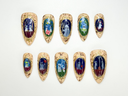 Haunted Portrait Gallery Press On Nails Spooky Halloween Nail Art Vintage Frame Ghost Press Ons Handmade Gothic Nail Set