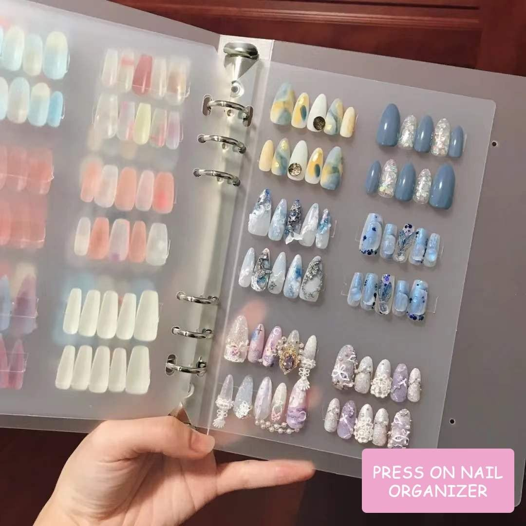 Transparent Nail Art Binder Press On Nails Storage Book Clear Ring Binder Album Professional Nail Display Organizer