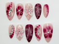 Hand Painted Press On Nails Floral Accent Nails3D Flowers - Rhinestone Accents| Perfect for Special Occasions
