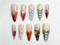 Iridescent Gradient Bubble Press On Nails Glassy Chrome Pearl Accents Color Fade Stiletto Nails Chrome Bubble Nail Art